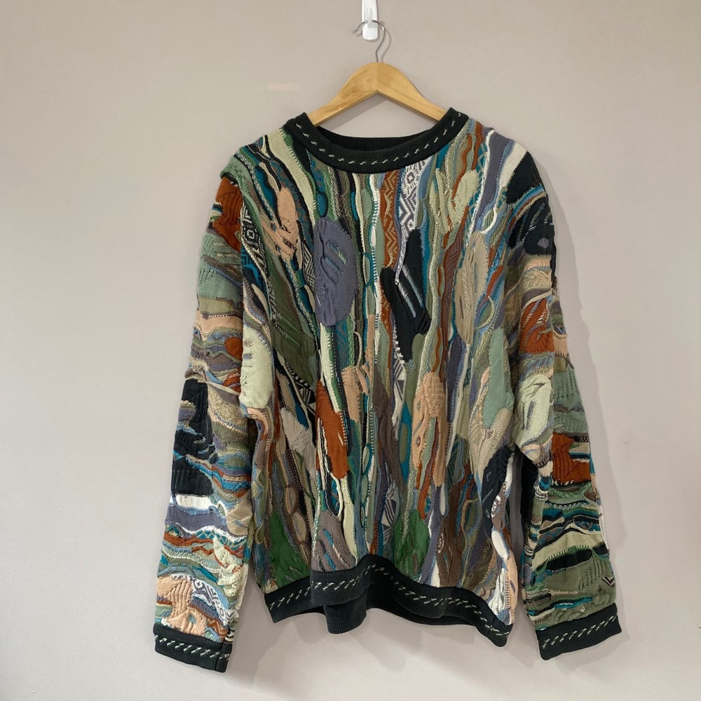 Coogi Australia Vintage 3D Textured Knit Sweater Multicolor Cotton Mens 1XL 90s